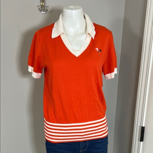 TORY SPORT Cashmere Polo Sweater Performance Poppy Red Short Sleeve Sz XL - Picture 2 of 9